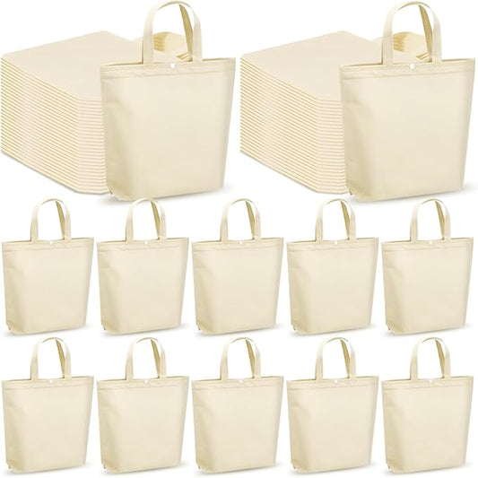 Paterr 100 Pcs Reusable Grocery Bags Bulk Shopping Tote with Handle Non Woven Portable Foldable Tote Bag Gift with Button