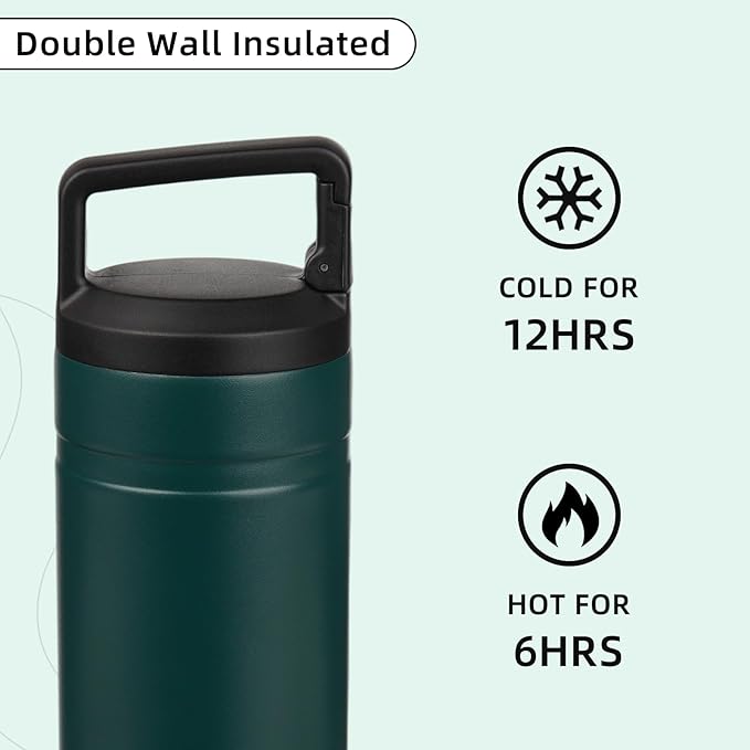 BJPKPK Insulated Water Bottle with 2 Lids,20 oz Double Wall Stainless Steel Vacuum Tumbler Travel Coffee Mug,Wide Mouth Thermal Cup,Dark Green