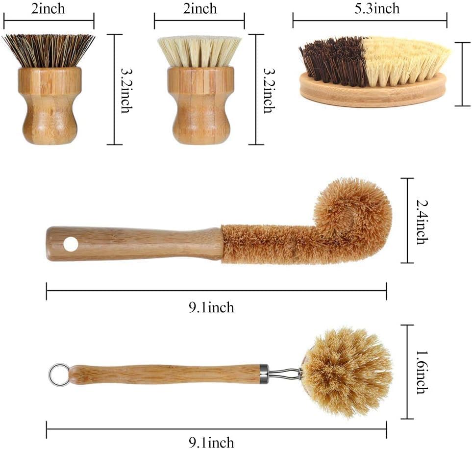 Kitchen Dish Brush Bamboo Cast Iron Pan Pot Scrubber 5 Pcs - Image 3
