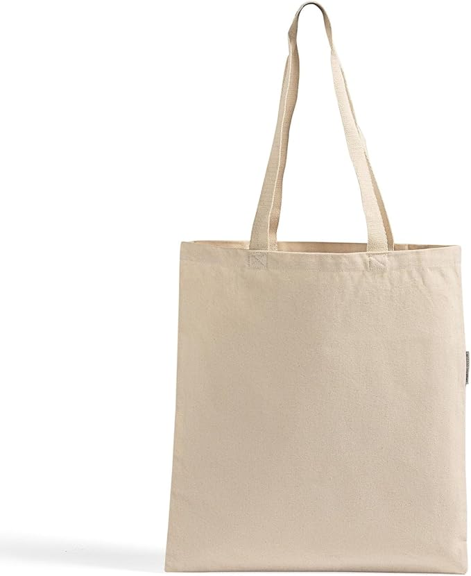 Organic Cotton Canvas Tote Bags – 12 Pack – Heavy Duty with Long Straps – Multipurpose Reusable Shopping Bags – Bulk, Natural