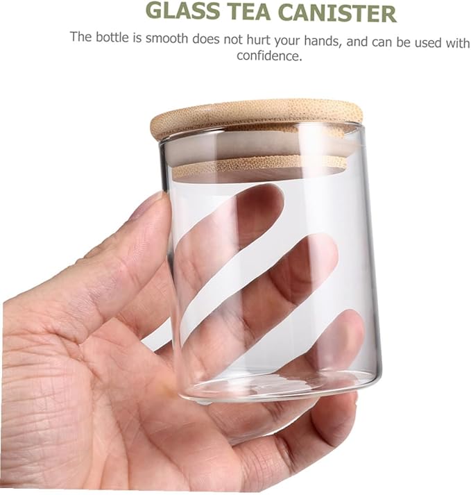 3 Pcs Glass Storage Jars with Wooden Airtight Lids Kitchen Sealed Containers for Snacks Tea Candy Flour Pantry Organization