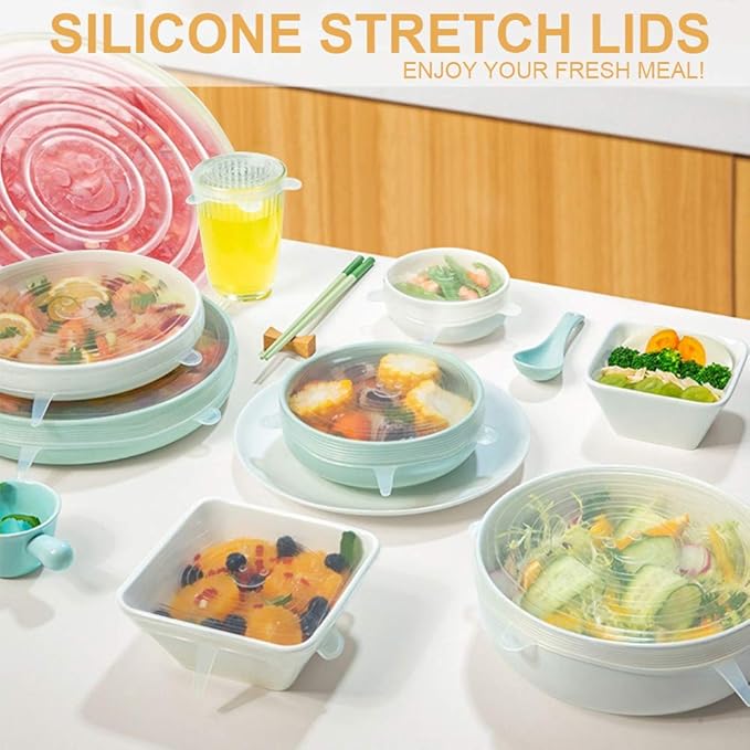 4 Pack Same Size Silicone Stretch Lids, Thicker Reusable Sturdy Silicone Container Cover, Expandable Food Storage Covers, Dishwasher and Freezer Safe, 9.84in(25cm)
