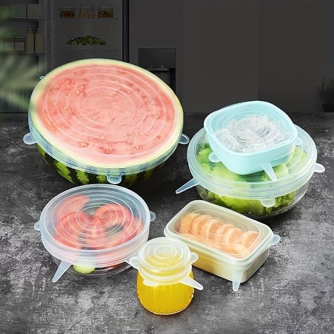 6pcs Reusable Silicone Stretch Lids, Six-piece Set Of Silicone Fresh-keeping Covers, Stretching Bowl Covers,Dust-proof Refrigerator Microwave Oven Sealing for Various Food Containers (pink)