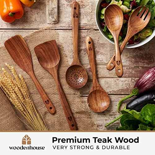Wooden Spoons for Cooking, Teak Wood Kitchen Utensil Set – Multipack - Image 2