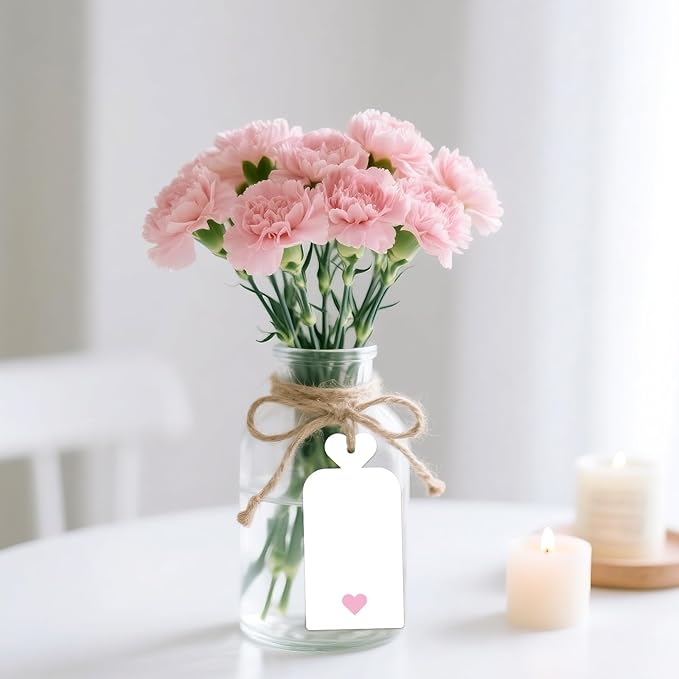 joycraft 100Pcs Gift Tags with String, 4x2 in White Gift Wrapping Tags with Pink Heart, Blank Party Favor Labels for Birthday, Baby Shower, Wedding, Bridal Shower