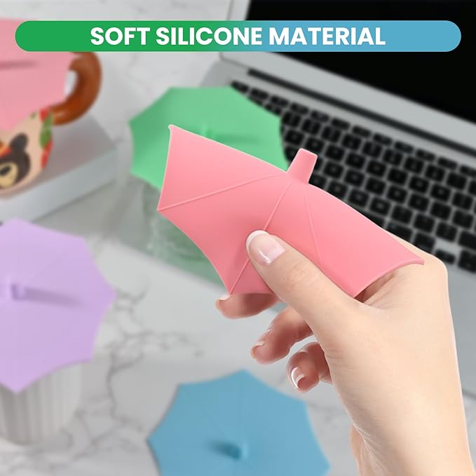 Silicone Cup Covers (Set of 4) ， Multicolored Silicone Lids for Mugs, Cups, Tea Pots,Flexible Mug Covers，Hot Cup Lids for Coffee & Tea