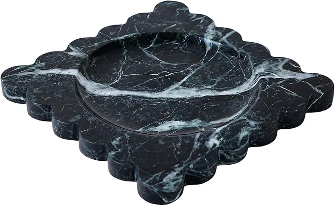 Natural Travertine Tray with Scalloped Edge, Vanity Decorative Tray for Countertop Organizer, Catchall Tray for Perfume, Candles, Jewelry Dish