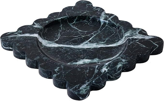 Natural Travertine Tray with Scalloped Edge, Vanity Decorative Tray for Countertop Organizer, Catchall Tray for Perfume, Candles, Jewelry Dish