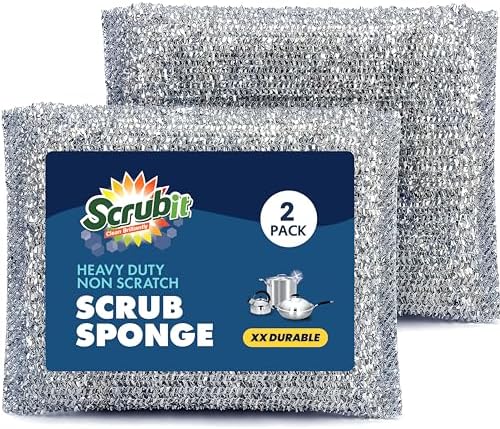 SCRUBIT Scrub Sponges for Kitchen, Non-Scratch Dish Sponges, Heavy Duty Steel Wool Scrubber Sponges Kitchen & Dishes Scrubbers (2) by SCRUBIT