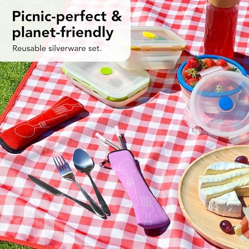Ecoberi Reusable Travel Utensils Set with Case, 4 Sets - Image 4