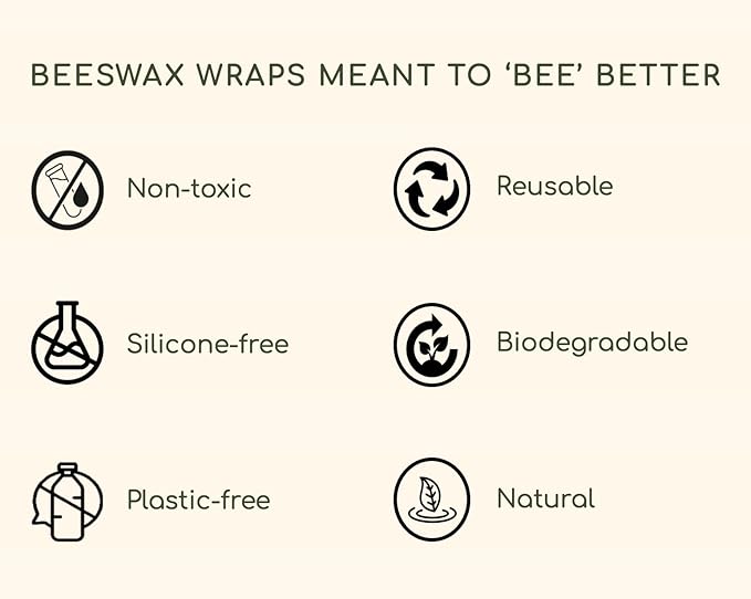 Truebee Reusable Beeswax Food Wraps 7-Pack – Non Toxic, Plastic Free, Silicone Free, Sustainable, Environmentally Friendly, Organic Cotton Beeswax Wraps (S, M, L)