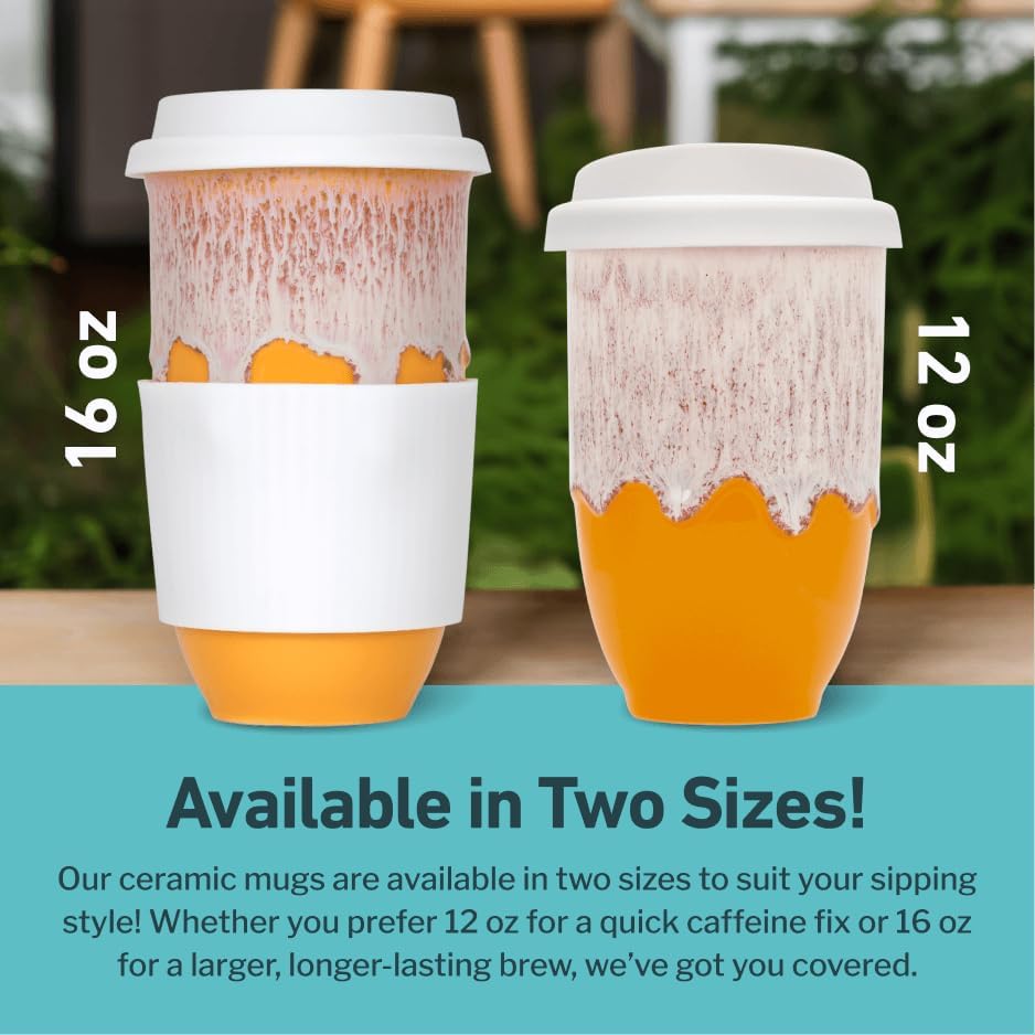 NOVA CERAMICS Ceramic Tumbler– Ceramic Travel Mug With Lid – Microwave & Dishwasher Safe Coffee White & Orange Tumbler - Gifts For Women Men Him Her – 16oz – Grapefruit - Image 5