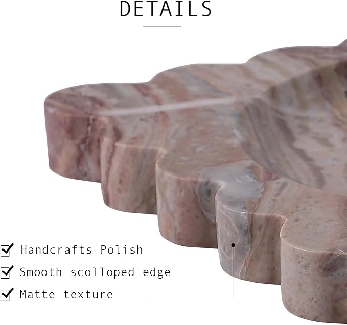 Natural Travertine Decorative Tray with Scalloped Edge, Marble Vanity Tray for Countertop Organizer, Catchall Tray for Perfume, Candles, Jewelry Dish
