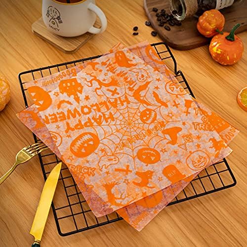 100 Pcs Halloween Wax Paper Food Sheets with Pumpkin Pattern - Image 3