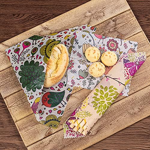 Akeeko Reusable Beeswax Food Wraps - Assorted 9 Packs, Reusable, Plastic-Free Food Storage, 5 Small, 2 Medium, 1 Large, 1 Extra Large Wraps with Plants and Boho Birds Pattern - Image 4