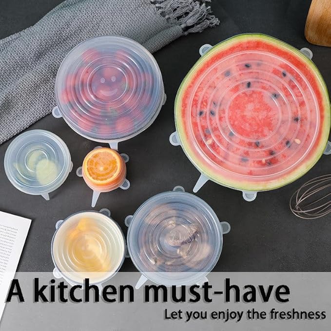 6 Pcs Silicone Stretch Lids Reusable and Durable Silicone Container Covers for Food Storage Expandable Bowl Covers Dishwasher & Freezer Safe (9.84in)