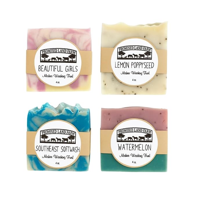 4 Pack Handmade Soap Bars With Natural Ingredients: Grass Fed Tallow, Olive/Sunflower, & Coconut Oil, For Everyday Use. Gift Set In Box.