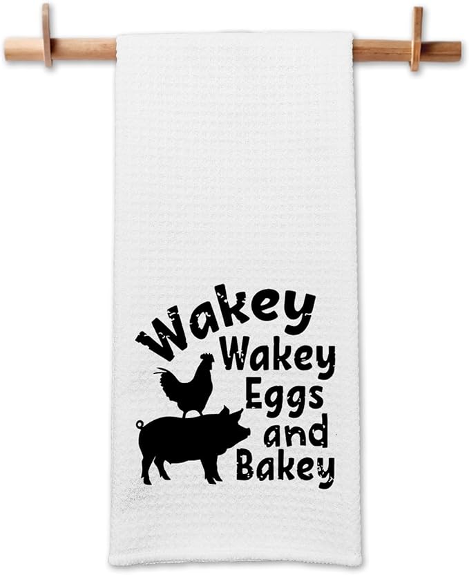 Funny Kitchen Towels Wakey Wakey Eggs and Bakey Dishcloth Humor Sayings Soft Towels Gifts for Hostess Housewife Chef Funny Birthday Gifts for Women Men Family Sister Friend