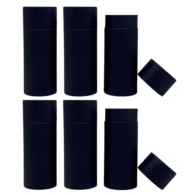 GreenWay 2.5oz / 70g Kraft Paperboard Deodorant Tubes with Lids - 6 Pack Solid Perfume Tubes Refillable DIY Cosmetic Containers - Deodorant Containers Lotion Tubes Empty Holder Tubes Kraft - Black