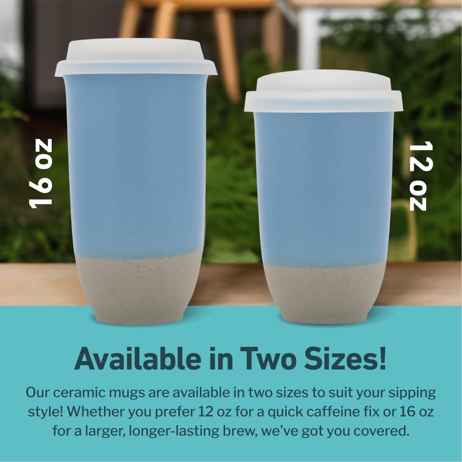 NOVA CERAMICS Travel Mug - Ceramic Coffee Mug With Lid – Microwave & Dishwasher Safe Coffee White & Grey Tumbler - Fits In Cup Holder – 12oz – Coastal Drift - Image 5