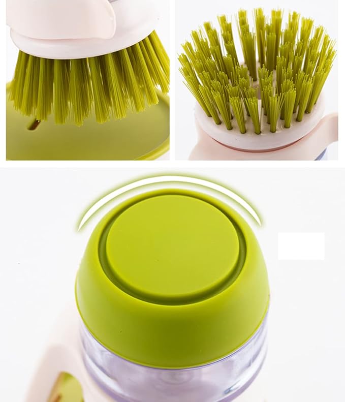 Dish Brush with Soap Dispenser, Dishwashing Kitchen Scrub Brushes Dish Scrubber with Holder Drip Tray, for Cleaning Pan, Pot, Sink