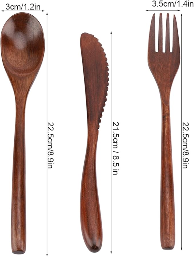 Japanese Style Bamboo Travel Utensils Set, Reusable Bamboo Utensil Fork Knife Spoon Dinnerware Set for Travel Picnic Office School(Knife & Fork & Spoon Only)