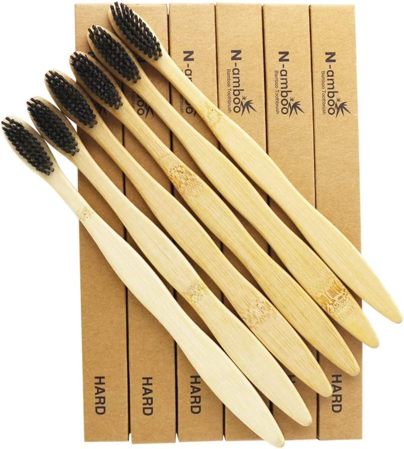 Hard Toothbrush Bamboo Toothbrush for Adult Manual Toothbrsuh Hard Bristles Pack of 6 - Image 2