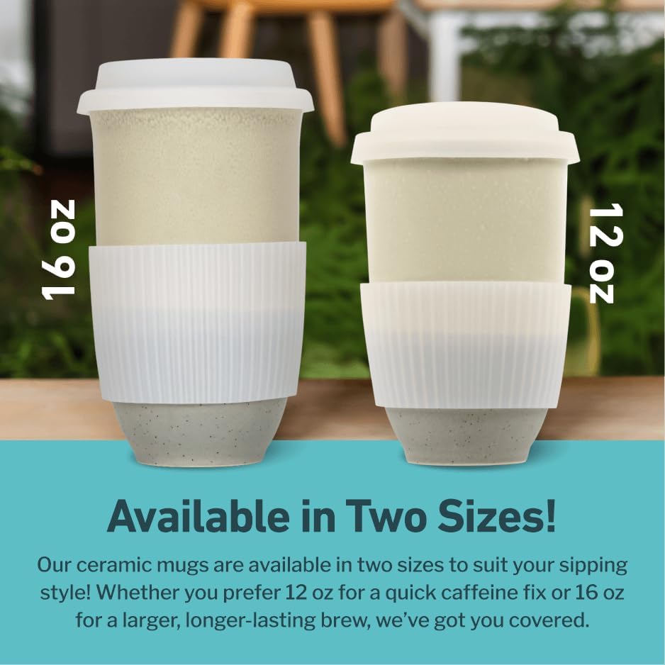NOVA CERAMICS Travel Mug - Ceramic Coffee Mug With Lid – Microwave & Dishwasher Safe Coffee White & Grey Tumbler - Gifts For Women Men Him Her – 16oz – Mist - Image 5