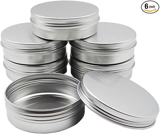 6pack 100ml Aluminum Tin Jars, 100 Gram Empty Travel Cosmetic Sample Containers with Screw Cap Lid, 100g Metal Tins Can Storage Travel Jars for DIY Crafts, Lip Balms, Face Cream, Candle, Tea