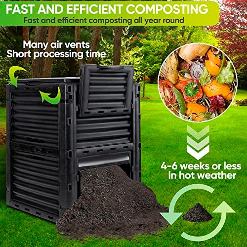 SUPER DEAL 80 Gallon Compost Bin, Outdoor 300 L Garden Composter, Large Capacity BPA Free Material for Fast Creation of Fertile Soil, Easy to Assemble, Black (Black, 80 Gallon) - Image 2
