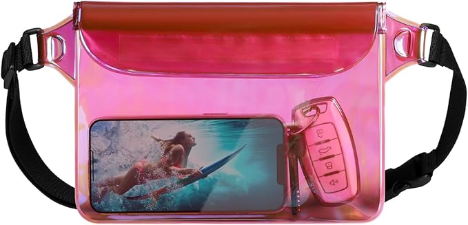 F-color Waterproof Fanny Pack - Cruise Essentials 2025 - Waterproof Pouch, Triple Zipper Roll-Top Dry Bag for Phone with Adjustable Waist Strap, Keep Passport Valuables Dry for Beach Kayaking Boating
