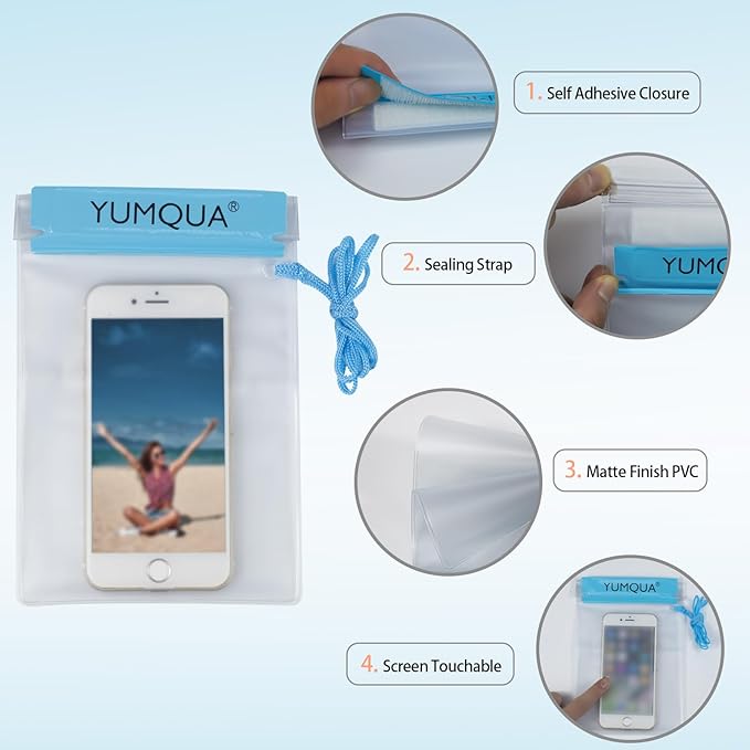 YUMQUA Clear Waterproof Bags, 3PACK Water Tight Cases Water Proof Pouch Small Dry Bags for Camera Mobile Phone Maps Pouch Kayak Military Boating Document Holder