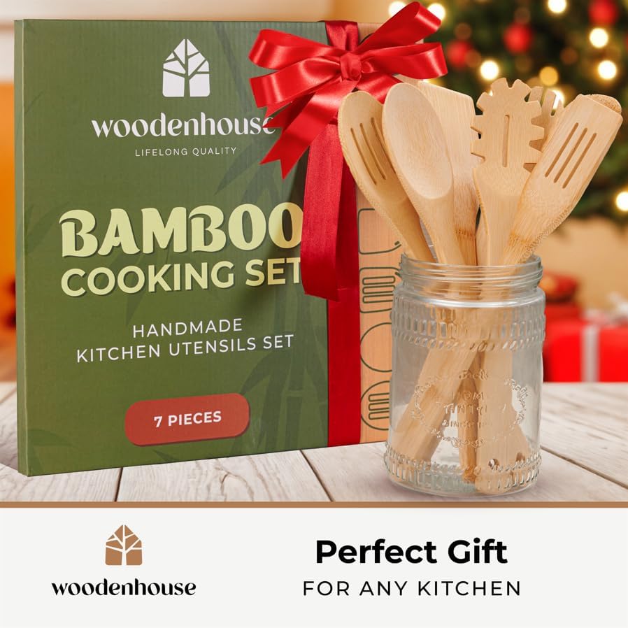 Wooden Utensil Set, Bamboo Utensils – 7 PCs Wood Spoons for Cooking - Image 2