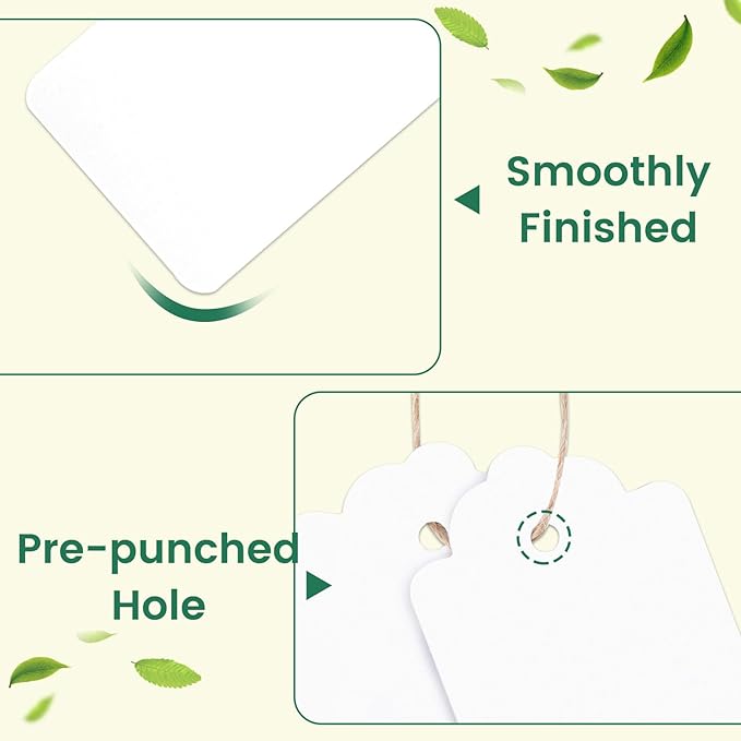 SallyFashion 100pcs Gift Tags with String Attached, 1.7 x 2.8 inch Kraft Paper Hang Tags for Clothes DIY Crafts Wedding Holiday (White)