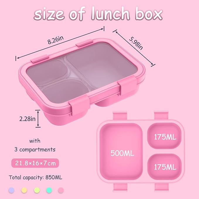 2 Pack Bento Lunch Box,Bento Box for Adults,29oz with 3 Compartments lunch box,for Trvael (Pink & Purple)
