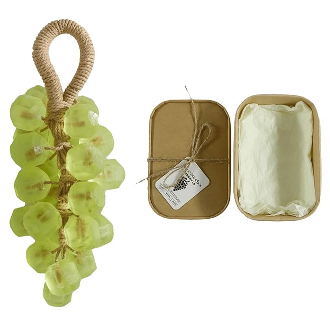 Grape Soap, Handmade Grape Soap on a Rope, Crystal Grapes Shaped with Natural Ingredients, Christmas Decorative Hand Soaps for Washing Hands & Fresh Air, Gift Choice for Women Men (Green Tea B)