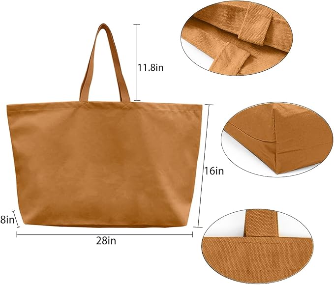 Large Canvas Tote Bag-Extra Big Shopping Beach Totes Bags Reusable Largest Grocery Plain Solid Bag 28"x8"x16"