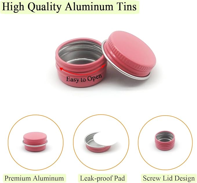 30 pack 5ml Round Lip Balm Tin Cans, 5g Aluminum Makeup Sample Containers with Screw Lid, Empty Pink Metal Tins Pot Storage Travel Tin Jars for Cosmetic, Cream, Candle, Tea, 5 Gram Tins