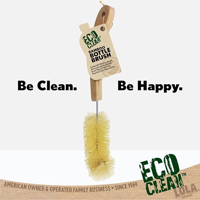 LOLA Bamboo Bottle Brush, Ergonomic Durable Bamboo Handle, Non Scratch, Easy Storage, Bristles Made from Recycled Soda/Water Bottles - 1 Pack