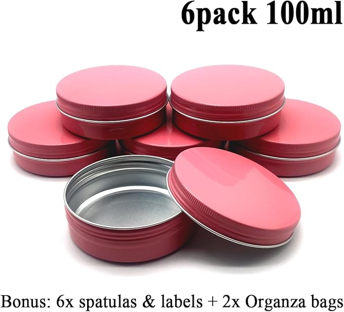 6pack 100ml Aluminum Tin Jars, 100 Gram Empty Travel Cosmetic Sample Containers with Screw Cap Lid, 100g Metal Tins Can Storage Travel Jars for DIY Crafts, Lip Balms, Face Cream, Candle, Tea