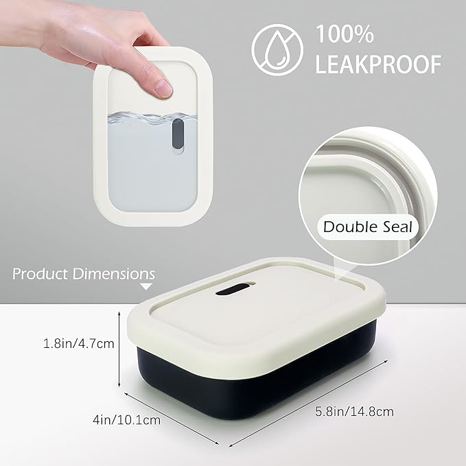 Large Leak Proof Travel Soap Case, Silicone Bar Soap Holder for Traveling, Portable Soap Container with Draining Layer (Offwhite&Bla