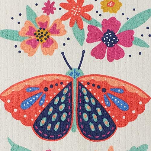 DII Swedish Dishcloths for Kitchen & Cleaning, Reusable, Machine Washable & Dishwasher Safe, Biodegradable, 7.75 x 6.75, Butterfly Folk, 3 Piece - Image 2