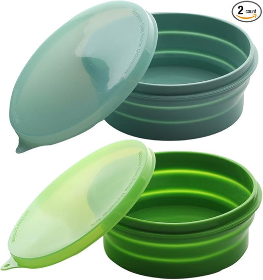 ME.FAN Silicone Collapsible Bowls - Silicone Folding Travel Bowl with Lids - Expandable Food Storage Containers Set - Portable, [27oz]