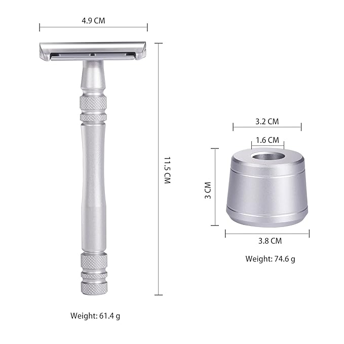 Men's and Women's Manual Razor Safety Razor with 10 Double Edge Blades, Double Edge Razor, Eco-Friendly, Smooth Close Shave, Plastic-Free, Easy to Carry for Traveling at Home (Silver)