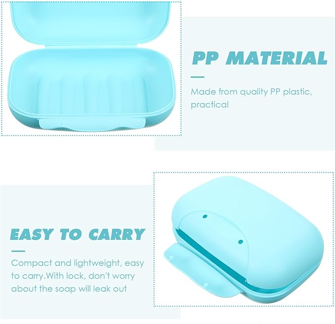 Portable Large Blue Soap Dish Container with Lock Lightweight Travel Soap Holder for Hiking Camping Bathroom Use Leakproof PP Plastic Case