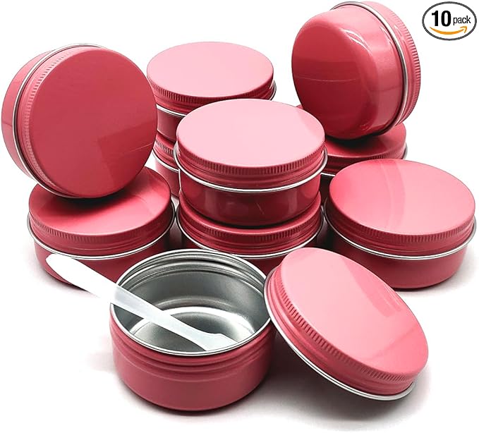 10pack50ml Pink Aluminum Tin, 50 Gram Containers Leak Proof Cosmetic Jars, 50g Small Makeup Containers Round Screw Lids for Cosmetic, Salves, Lip Balms, Toner, Cream, Candle, Tea, Beads