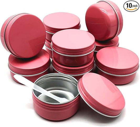 10pack50ml Pink Aluminum Tin, 50 Gram Containers Leak Proof Cosmetic Jars, 50g Small Makeup Containers Round Screw Lids for Cosmetic, Salves, Lip Balms, Toner, Cream, Candle, Tea, Beads