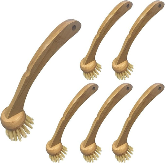 LOLA Eco Clean Bamboo Dish Brush, 6 Pack, Multi Purpose, Sustainable Ergonomic Renewable Bamboo Handle, Fibers are Recycled Soda/Water Bottles