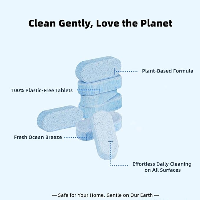 Eco-Friendly All Purpose Cleaner Tablets Refill – Multipurpose Cleaner Spray Concentrate for Kitchen, Bathroom & Home –Plastic-Free, Family Safe Multipurpose Cleaner – 12 Pack (Ocean Breeze)