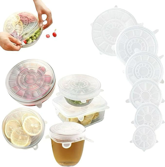 6 sizes Silicone Stretch Lids and Seal Lids,Reusable Elastic Heat-Resistant Bowl Covers,Used for food storage,for cups,bowls jars,for ound & Rectangle Container (6-Piece Set）